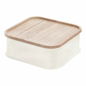 Biely úložný box s vekom z dreva paulownia iDesign Eco, 21,3 x 21,3 cm