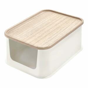 Biely úložný box s vekom z dreva paulownia iDesign Eco Open, 21,3 x 30,2 cm