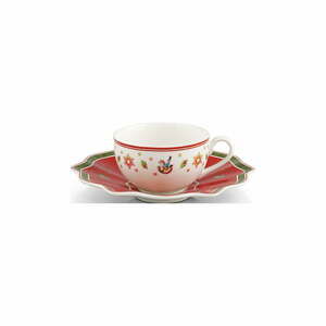 Červeno-biely porcelánový hrnček s tanierikom s vianočným motívom Villeroy & Boch, 0,3 l