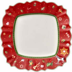 Červený porcelánový tanier s vianočným motívom Villeroy & Boch, 28 x 28 cm