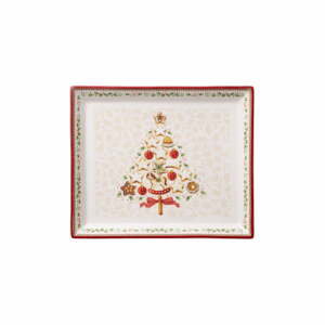 Červený a béžový porcelánový tanier s vianočným motívom Villeroy & Boch, 27,4 x 22,7 cm