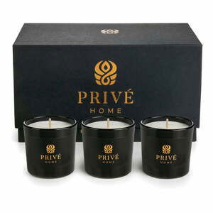 Súprava 3 vonných sviečok Privé Home Tobacco&Leather/Oud&Bergamot/Muscs Poudres