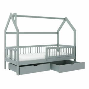 Sivá domčeková detská posteľ s úložným priestorom 90x190 cm Oskar - Lano Meble