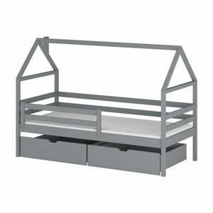 Sivá domčeková detská posteľ s úložným priestorom 90x200 cm Aron - Lano Meble