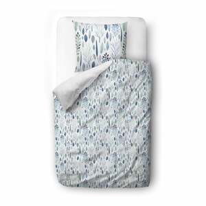 Biele/modré obliečky na jednolôžko z bavlneného saténu 135x200 cm Blue Winter Floral - Butter Kings