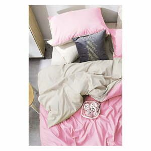 Ružovo-krémové bavlnené obliečky na dvojlôžko/predĺžené s plachtou 200x220 cm - Mila Home