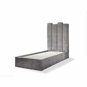 Šedá čalúnená jednolôžková posteľ s úložným priestorom s roštom 90x200 cm Dreamy Aurora - Miuform