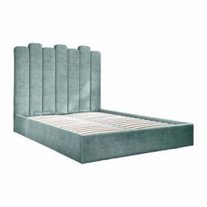 Tyrkysová čalúnená dvojlôžková posteľ s úložným priestorom s roštom 140x200 cm Dreamy Aurora - Miuform