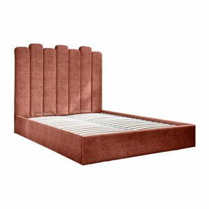 Čalúnená dvojlôžková posteľ s úložným priestorom s roštom 160x200 cm v tehlovej farbe Dreamy Aurora - Miuform