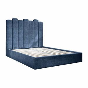 Modrá čalúnená dvojlôžková posteľ s úložným priestorom s roštom 160x200 cm Dreamy Aurora - Miuform