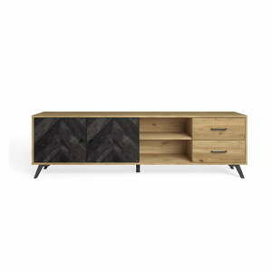 Čierny/prírodný TV stolík v dekore duba 181x53 cm Delta - Marckeric