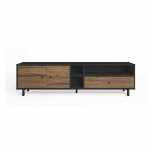 Čierny/prírodný TV stolík v dekore orecha 180x47 cm Roald - Marckeric