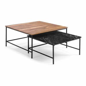 Čierne/prírodné konferenčné stolíky s doskou v dekore orechového dreva v súprave 2 ks 80x80 cm Fiorenza - Marckeric