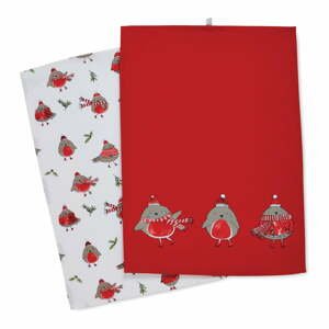 Bavlnené utierky v súprave 2 ks s vianočným motívom 50x70 cm Christmas Robins - Catherine Lansfield