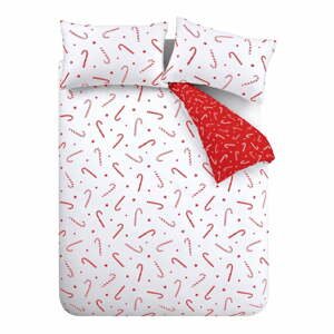 Červeno-biele predĺžené obliečky na dvojlôžko z mikroplyšu 230x220 cm Candy Cane - Catherine Lansfield