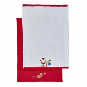 Červeno-biele bavlnené uteráky v súprave 2 ks 40x60 cm Santa's Reindeers - Catherine Lansfield