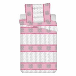 Biele/ružové krepové obliečky na jednolôžko/predĺžené 140x220 cm Fajera – Jerry Fabrics