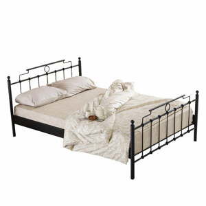 Čierna kovová dvojlôžková posteľ s roštom 160x200 cm Hatkus – Kalune Design