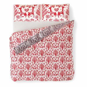 Červeno-biele flanelové obliečky na dvojlôžko 200x200 cm Rudolph – AmeliaHome