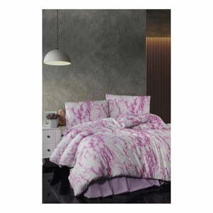 Bielo-ružové bavlnené predĺžené obliečky na dvojlôžko s plachtou 200x220 cm – Mila Home