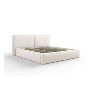 Béžová čalúnená dvojlôžková posteľ s úložným priestorom s roštom 180x200 cm Arendal – Cosmopolitan Design