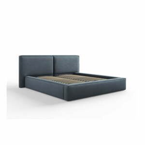 Tmavomodrá čalúnená dvojlôžková posteľ s úložným priestorom s roštom 180x200 cm Arendal – Cosmopolitan Design