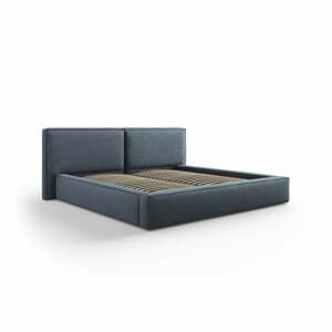 Tmavomodrá čalúnená dvojlôžková posteľ s úložným priestorom s roštom 200x200 cm Arendal – Cosmopolitan Design
