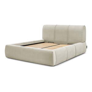 Béžová čalúnená dvojlôžková posteľ s úložným priestorom s roštom 160x200 cm Vernon – Bobochic Paris