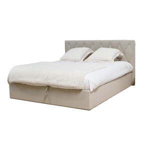 Béžová čalúnená dvojlôžková posteľ s úložným priestorom s roštom 160x200 cm Colette – Bobochic Paris