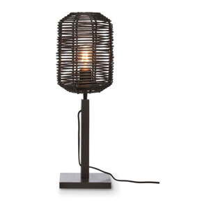 Čierna stolová lampa s ratanovým tienidlom (výška  45 cm) Tanami – Good&Mojo