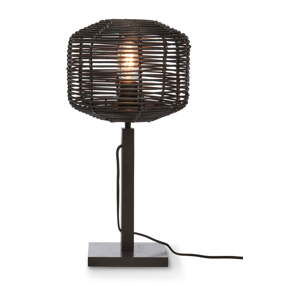 Čierna stolová lampa s ratanovým tienidlom (výška  40 cm) Tanami – Good&Mojo