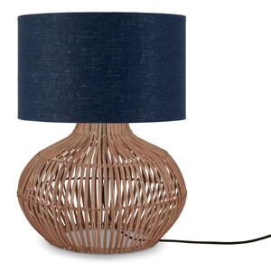 Tmavomodrá/v prírodnej farbe stolová lampa s textilným tienidlom (výška  48 cm) Kalahari – Good&Mojo