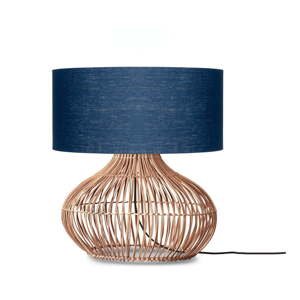 Tmavomodrá/v prírodnej farbe stolová lampa s textilným tienidlom (výška  60 cm) Kalahari – Good&Mojo