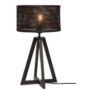 Čierna stolová lampa s bambusovým tienidlom (výška  53 cm) Java – Good&Mojo