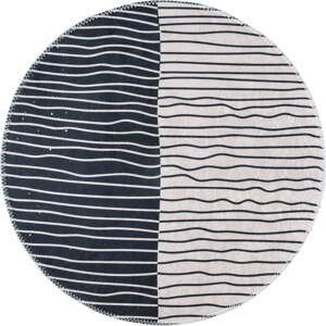 Čierno-biely umývateľný okrúhly koberec ø 80 cm Yuvarlak – Vitaus