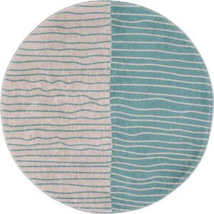 Krémovobiely/tyrkysovomodrý umývateľný okrúhly koberec ø 80 cm Yuvarlak – Vitaus
