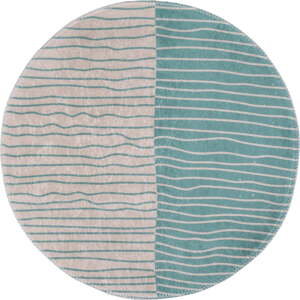 Krémovobiely/tyrkysovomodrý umývateľný okrúhly koberec ø 120 cm Yuvarlak – Vitaus