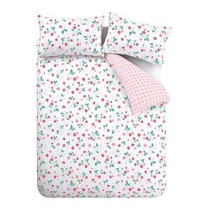 Biele/ružové obliečky na dvojlôžko 200x200 cm Strawberry Garden – Catherine Lansfield