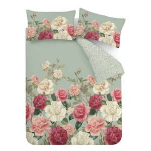 Zelené/ružové bavlnené obliečky na dvojlôžko 200x200 cm Rose Garden – RHS