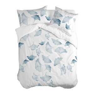 Biela/modrá bavlnená obliečka na perinu na jednolôžko 140x200 cm Ginkgo – Blanc