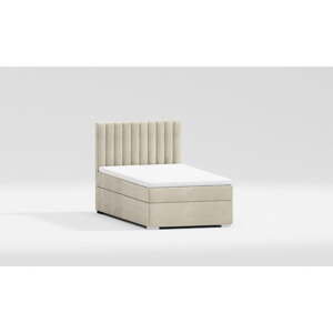 Béžová čalúnená jednolôžková posteľ s úložným priestorom s roštom 100x200 cm Bunny – Ropez