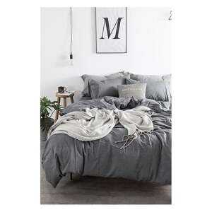 Sivé predĺžené štvordielne bavlnené obliečky na dvojlôžko s plachtou 200x220 cm – Mila Home
