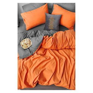 Oranžové/sivé bavlnené obliečky na dvojlôžko/predĺžené s plachtou/4-dielne 200x220 cm – Mila Home
