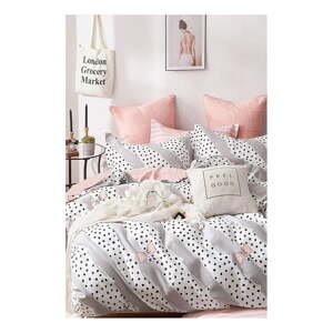 Biele/ružové bavlnené obliečky na dvojlôžko/predĺžené s plachtou/4-dielne 200x220 cm Bow and Polka-Dot – Mila Home