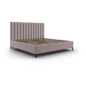 Svetloružová čalúnená dvojlôžková posteľ s úložným priestorom s roštom 180x200 cm Casey – Mazzini Beds