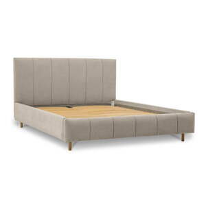 Béžová čalúnená dvojlôžková posteľ s úložným priestorom s roštom 160x200 cm Zee – Scandic