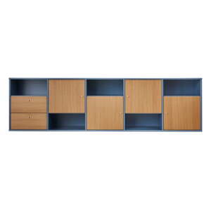 Modrá/v prírodnej farbe nízka závesná komoda v dekore duba 220x61 cm Mistral – Hammel Furniture