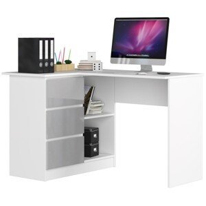 Rohový písací stôl B16 124 cm biely/sivý ľavý