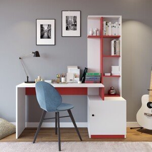 Písací stôl s regálom Masi biely/červený