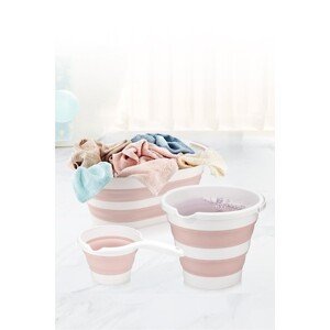 Sada koše na prádlo s kbelíky Bathylda růžovo-bílá